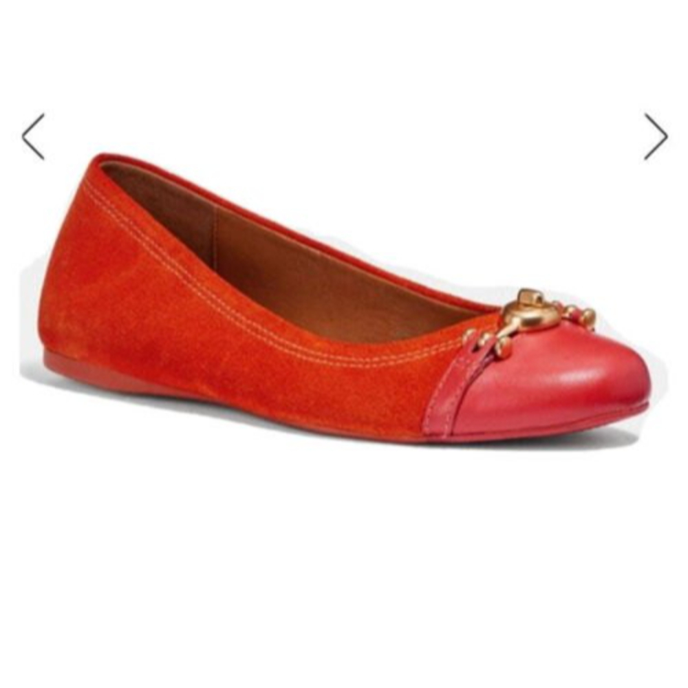 Coach Leila Ballet Suede Flats Shoes 8.5 Red Orange Melon EUC